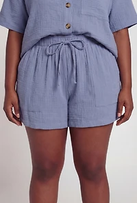 Plus Paper Bag High Waisted Gauze Knit Shorts