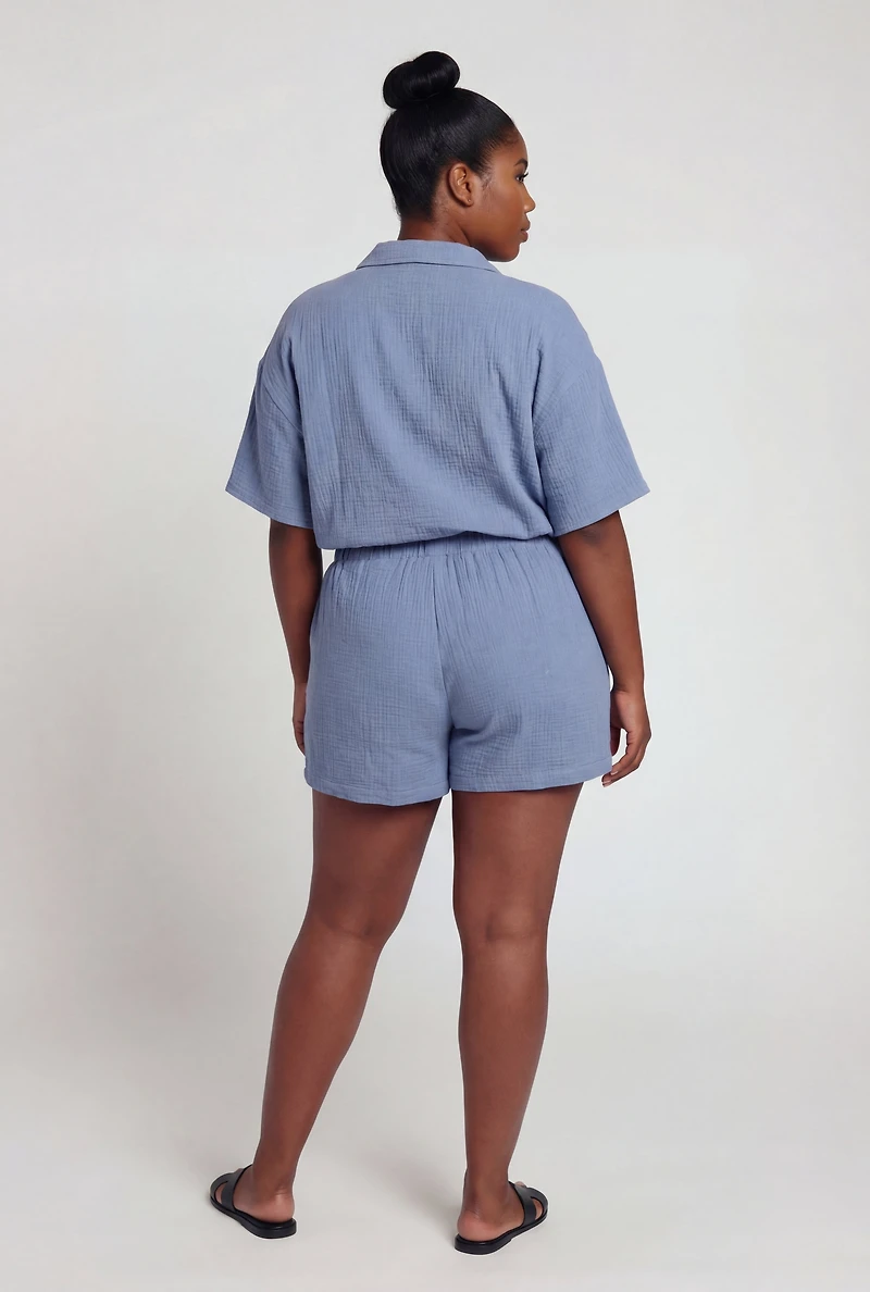 Plus Paper Bag High Waisted Gauze Knit Shorts