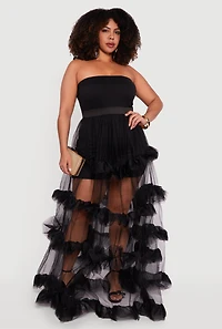 Plus Tube Romper with Tulle Tiered Ruffle Maxi Skirt