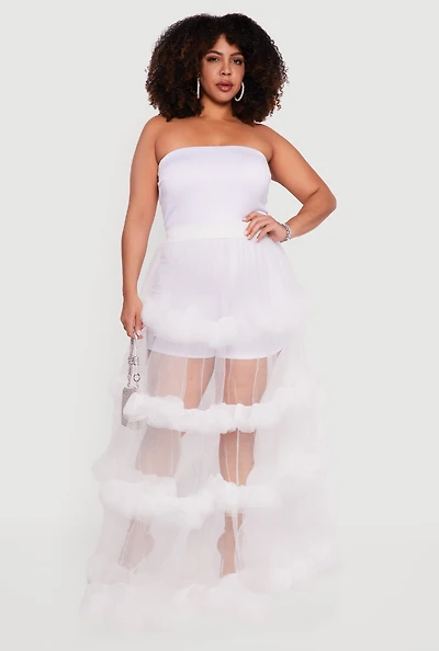 Plus Tube Romper with Tulle Tiered Ruffle Maxi Skirt