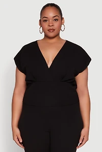 Womens Plus Size Faux Wrap Top, Black, Size 2X