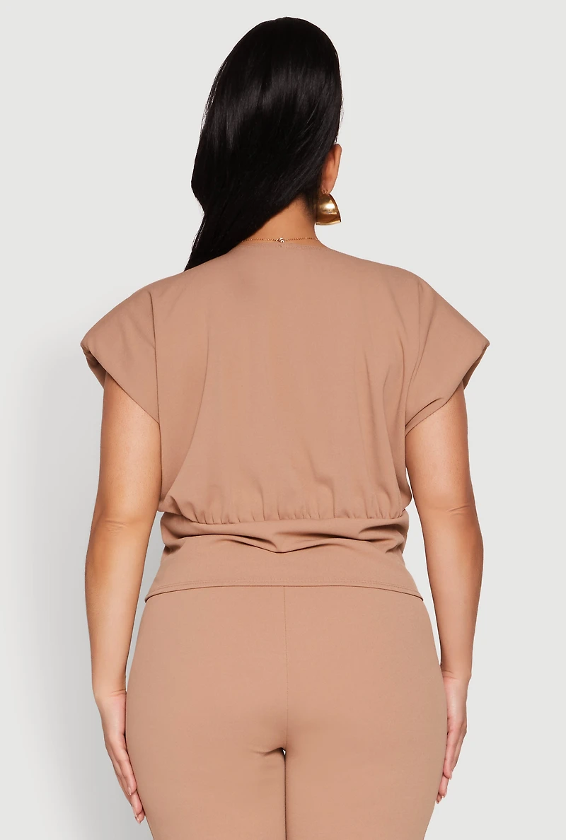 Womens Plus Faux Wrap Top,