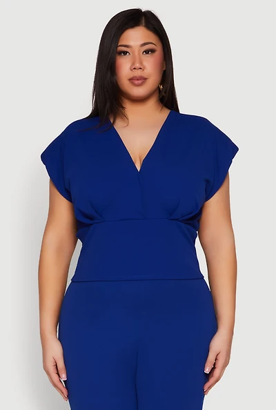 Womens Plus Size Faux Wrap Top, Blue, Size 1X