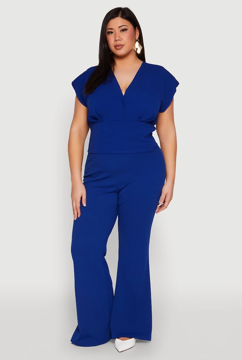 Womens Plus Size Faux Wrap Top, Blue, Size 2X