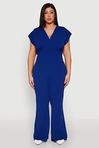Womens Plus Size Faux Wrap Top, Blue, Size 1X