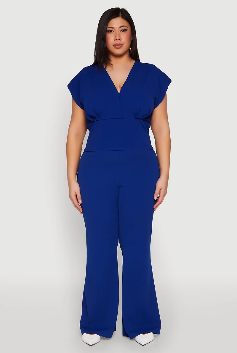 Womens Plus Size Faux Wrap Top, Blue, Size 2X