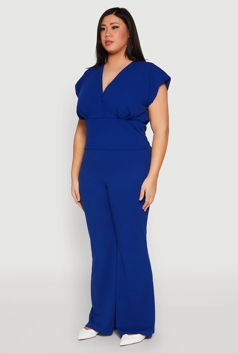 Womens Plus Size Faux Wrap Top, Blue, Size 2X