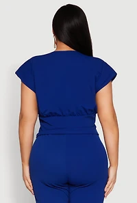 Womens Plus Size Faux Wrap Top, Blue, Size 2X