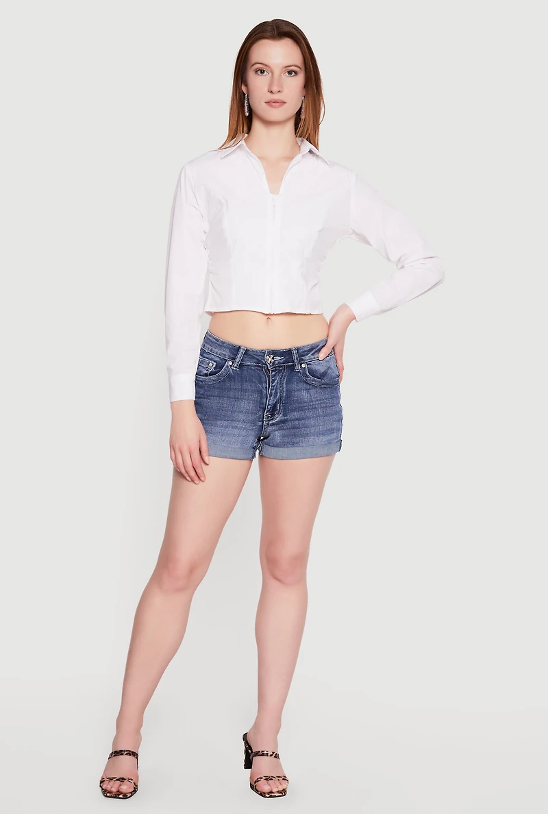 Long Sleeve Zip Front Cropped Shirt