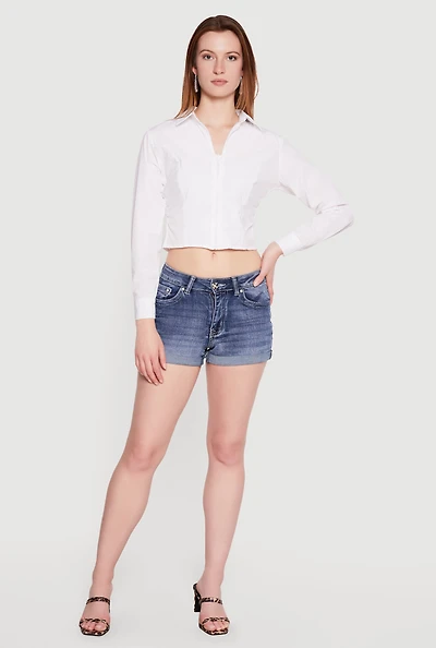 Long Sleeve Zip Front Cropped Shirt