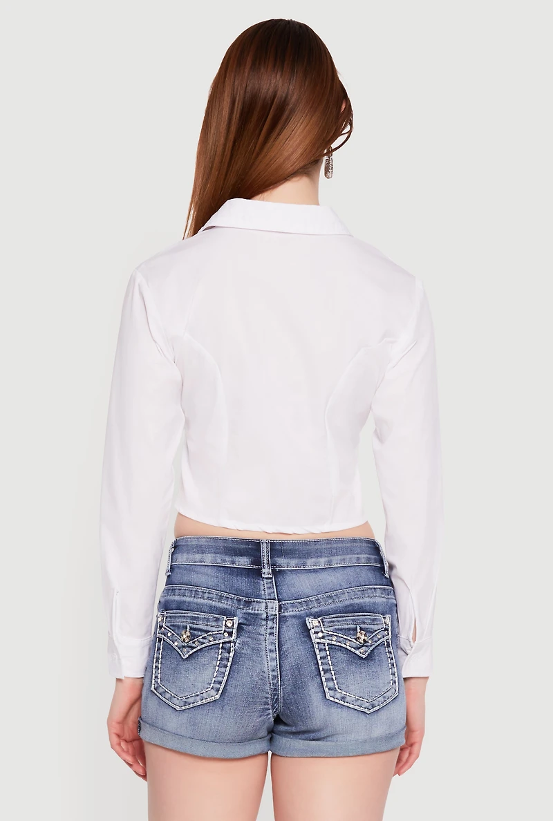 Long Sleeve Zip Front Cropped Shirt