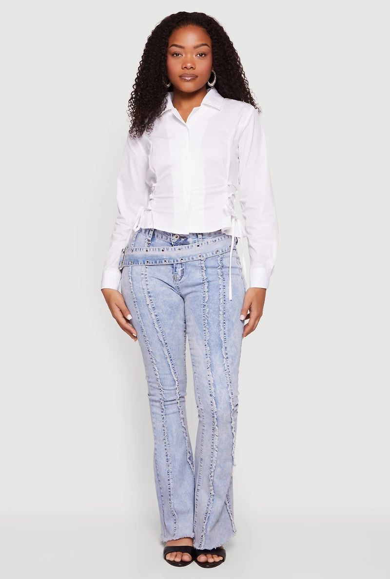 Lace Up Side Long Sleeve Shirt