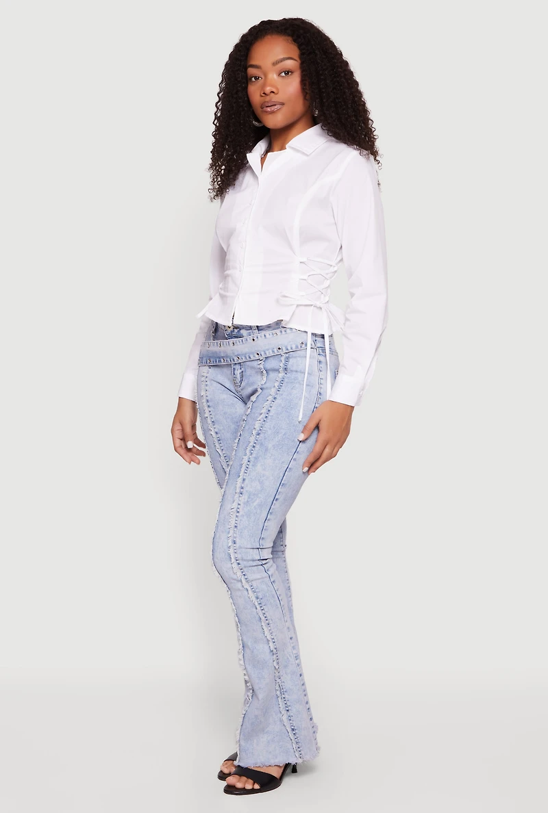 Lace Up Side Long Sleeve Shirt