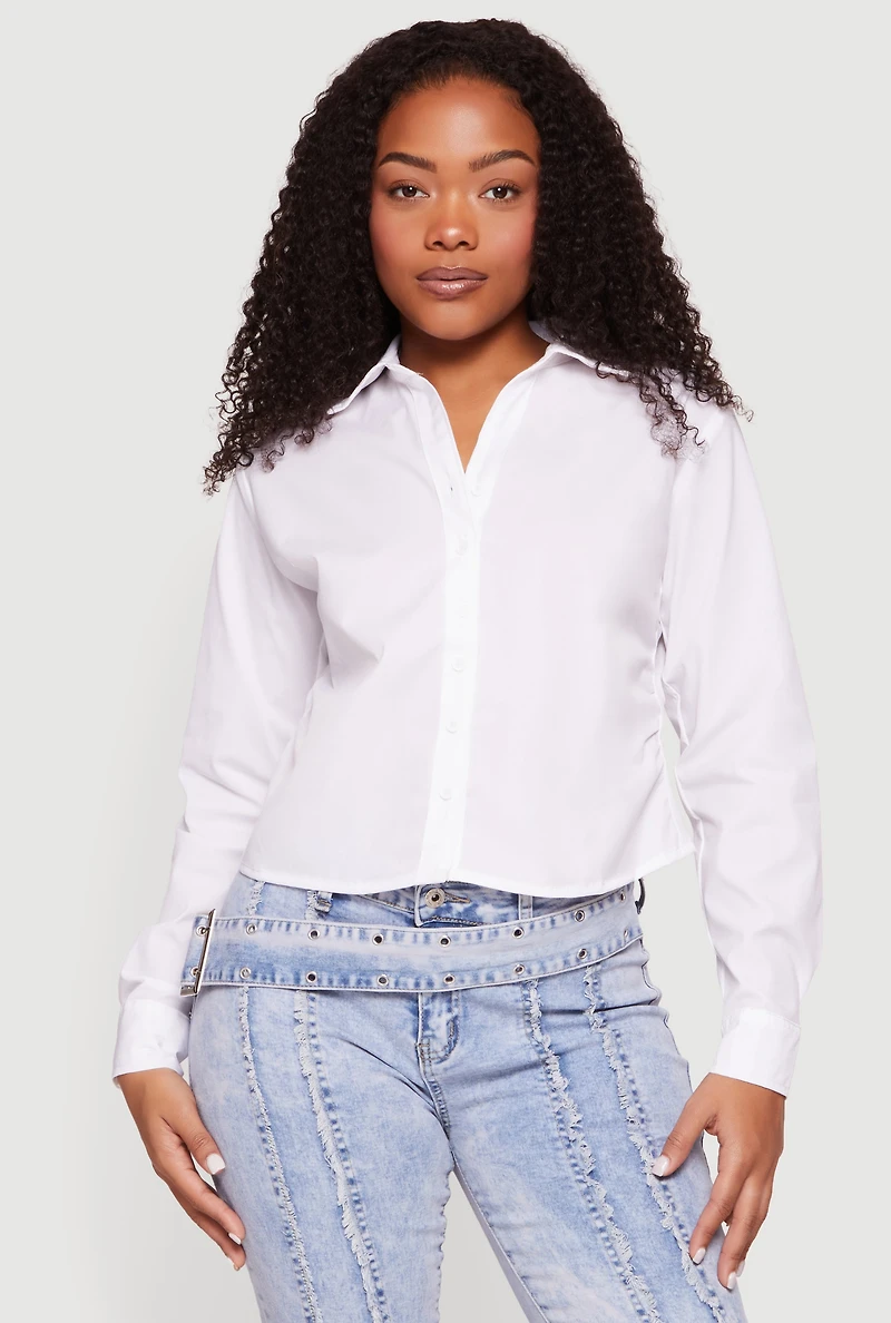 Side Ruched Button Front Shirt