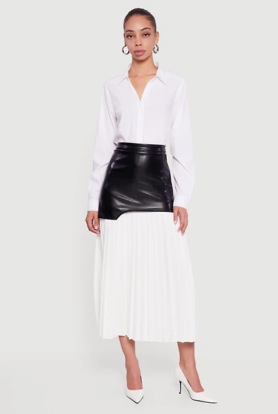 Womens Solid Long Sleeve Button Front Shirt, White, Size L