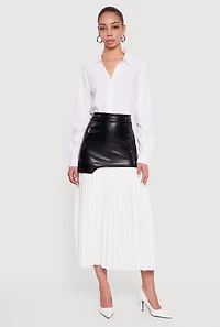 Womens Solid Long Sleeve Button Front Shirt, White, Size XL