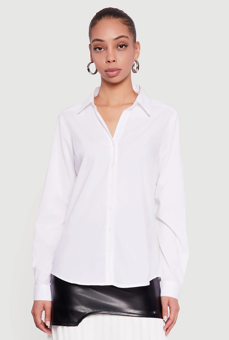 Solid Long Sleeve Button Front Shirt