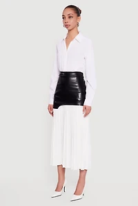 Womens Solid Long Sleeve Button Front Shirt, White, Size XL