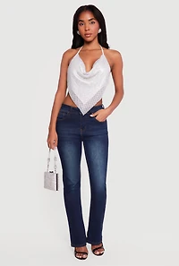 Rhinestone Hanky Hem Open Back Halter Top