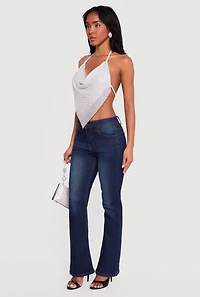 Rhinestone Hanky Hem Open Back Halter Top