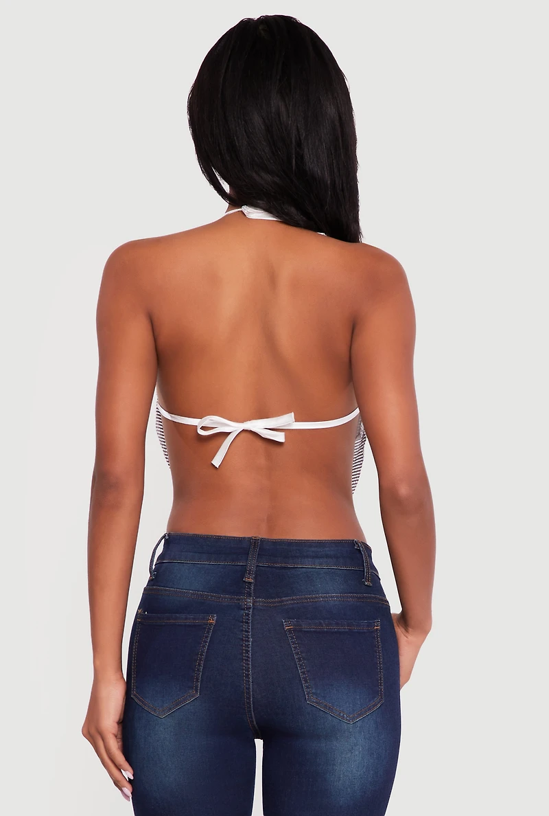Rhinestone Hanky Hem Open Back Halter Top