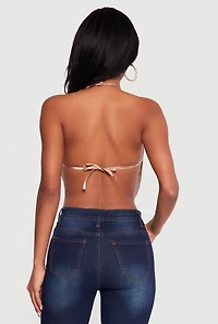 Rhinestone Hanky Hem Open Back Halter Top