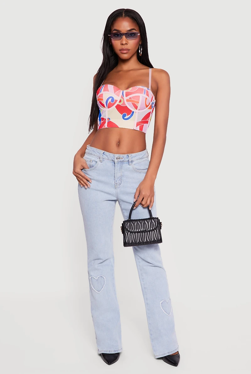 Womens Abstract Print Convertible Bustier Top, Multi, Size M