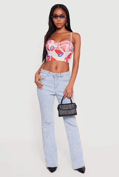 Womens Abstract Print Convertible Bustier Top, Multi, Size M