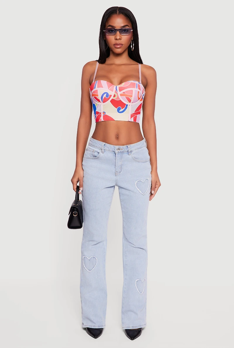 Womens Abstract Print Convertible Bustier Top, Multi, Size M