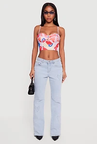 Womens Abstract Print Convertible Bustier Top, Multi, Size M