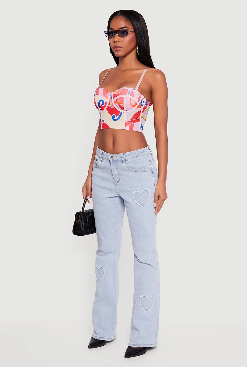 Womens Abstract Print Convertible Bustier Top, Multi, Size M