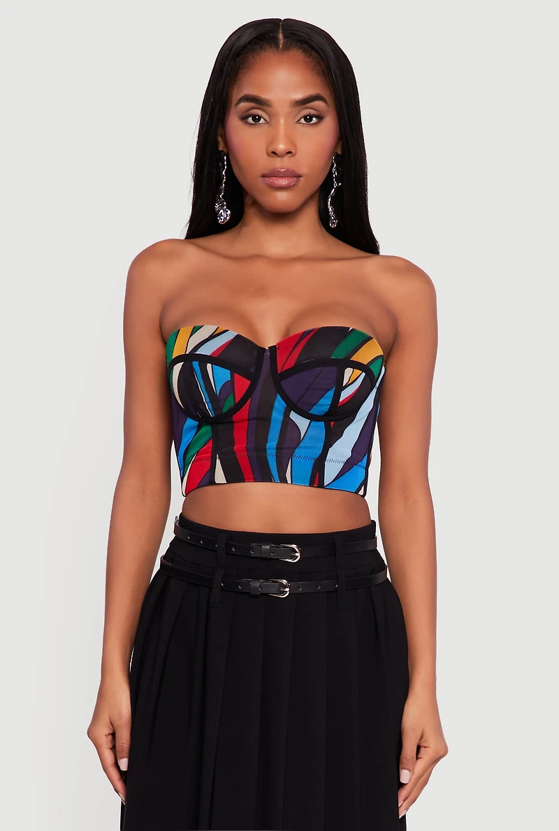 Abstract Print Convertible Bustier Top