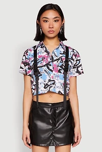 Womens Spoon Jeans Graffiti Print Crop Top, Multi, Size M