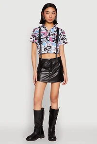 Womens Spoon Jeans Graffiti Print Crop Top, Multi, Size M