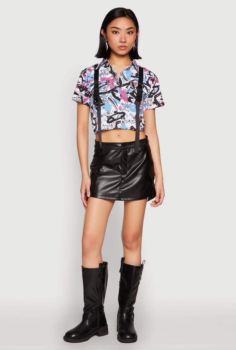 Womens Spoon Jeans Graffiti Print Crop Top, Multi,