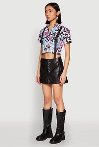 Womens Spoon Jeans Graffiti Print Crop Top, Multi, Size M