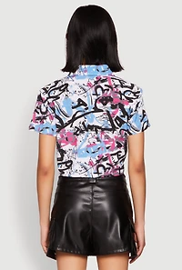 Womens Spoon Jeans Graffiti Print Crop Top, Multi, Size M