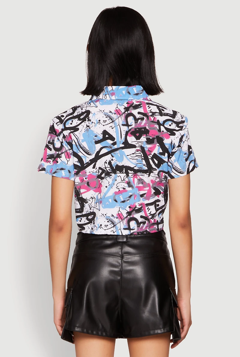 Womens Spoon Jeans Graffiti Print Crop Top, Multi,