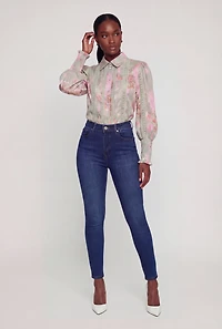 Crochet Detail Floral Rhinestone Button Front Shirt