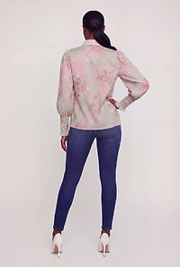 Crochet Detail Floral Rhinestone Button Front Shirt