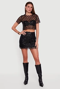 Geometric Sequin Mesh Crop Top