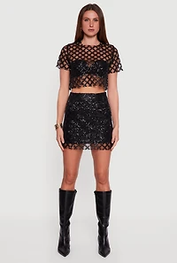 Geometric Sequin Mesh Crop Top