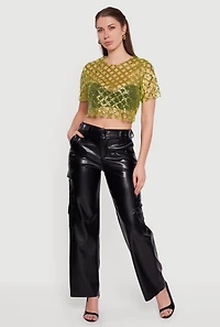 Geometric Sequin Mesh Crop Top