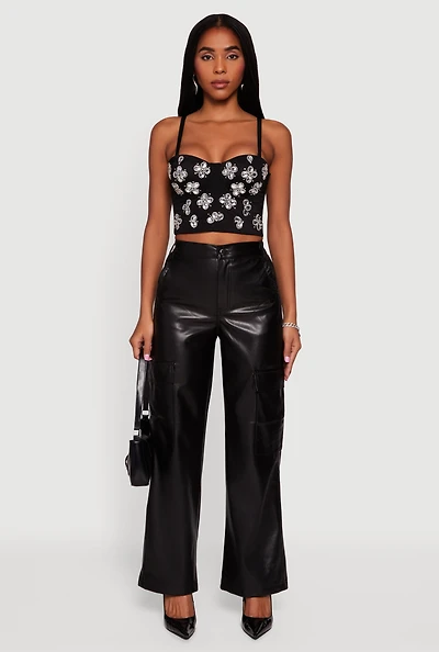 Floral Rhinestone Convertible Bustier Crop Top