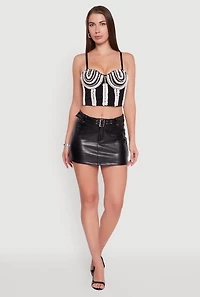 Womens Cropped Rhinestone and Faux Pearl Detail Convertible Bustier, Black, Size L