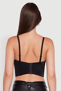 Womens Cropped Rhinestone and Faux Pearl Detail Convertible Bustier, Black, Size L