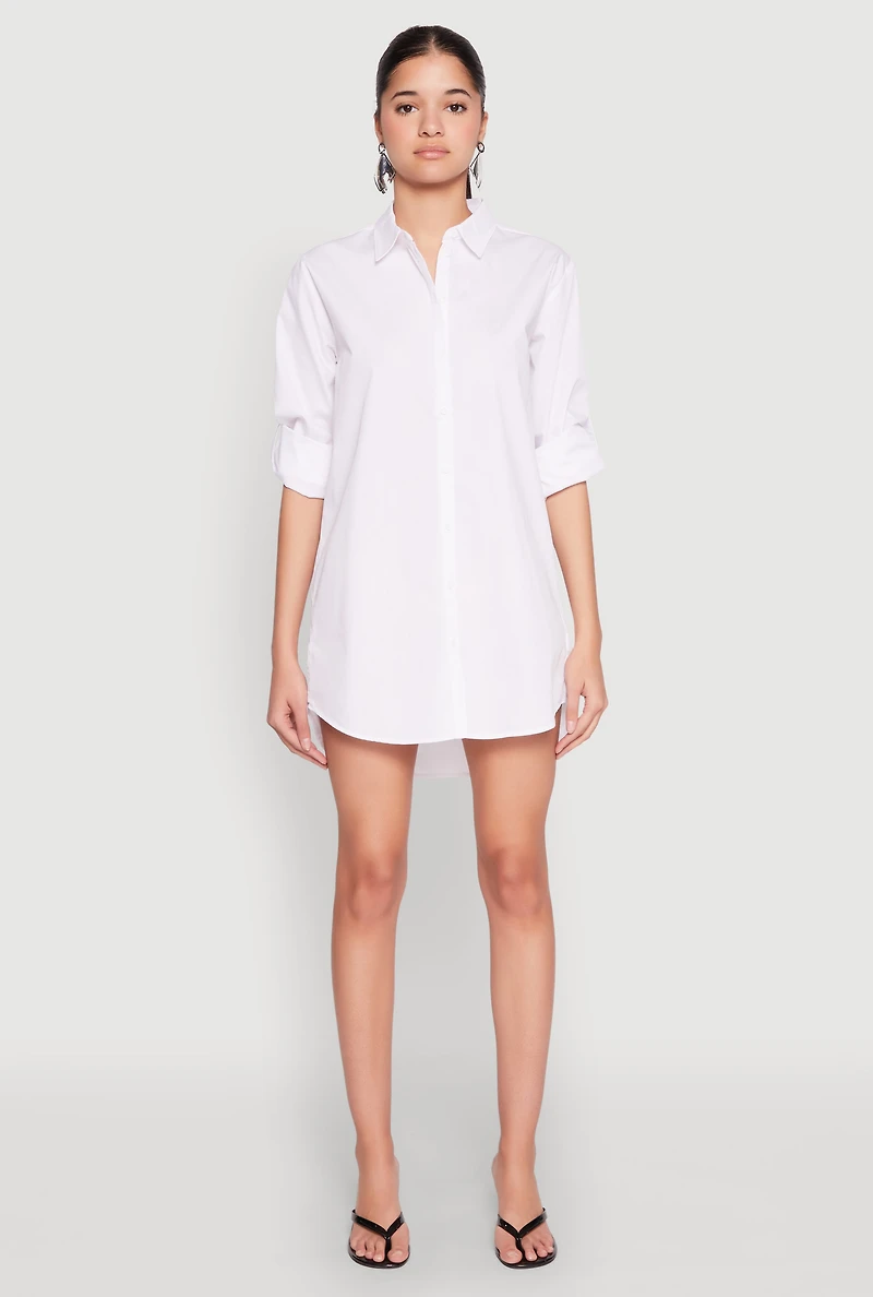 Womens Poplin Shirt Dress, White, Size M
