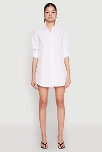 Womens Poplin Shirt Dress, White, Size M