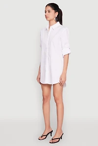 Womens Poplin Shirt Dress, White, Size M