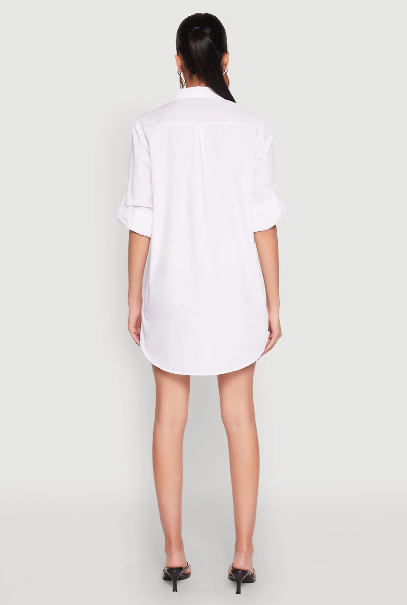 Womens Poplin Shirt Dress, White, Size M